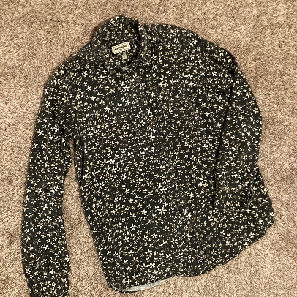 Express Lyocell Button Down Boyfriend Collared Shirt Pockets Floral